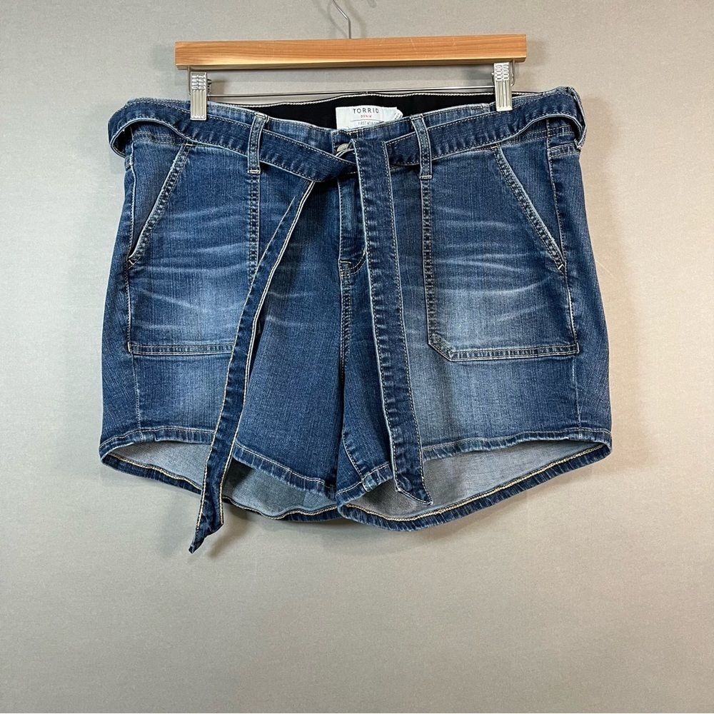 Torrid Denim Medium Wash Belt Tie Shorts